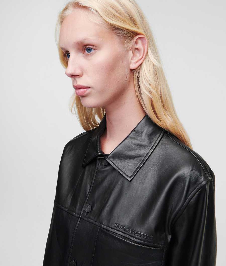 Black Karl Lagerfeld Premium Leather Women's Blouses | USA27KJNF