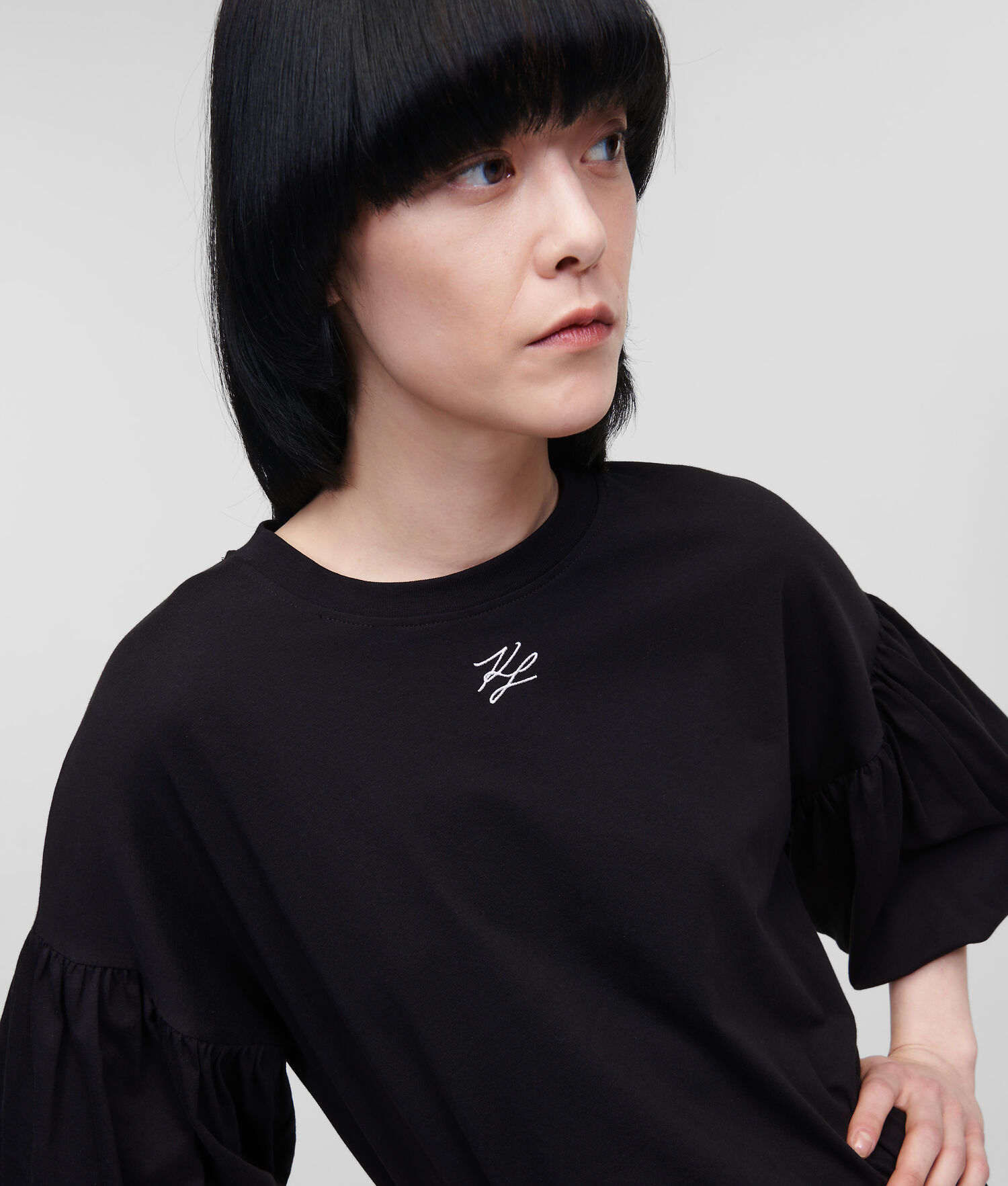 Black Karl Lagerfeld Puff-sleeve Women's T-Shirts | USA04TLZP