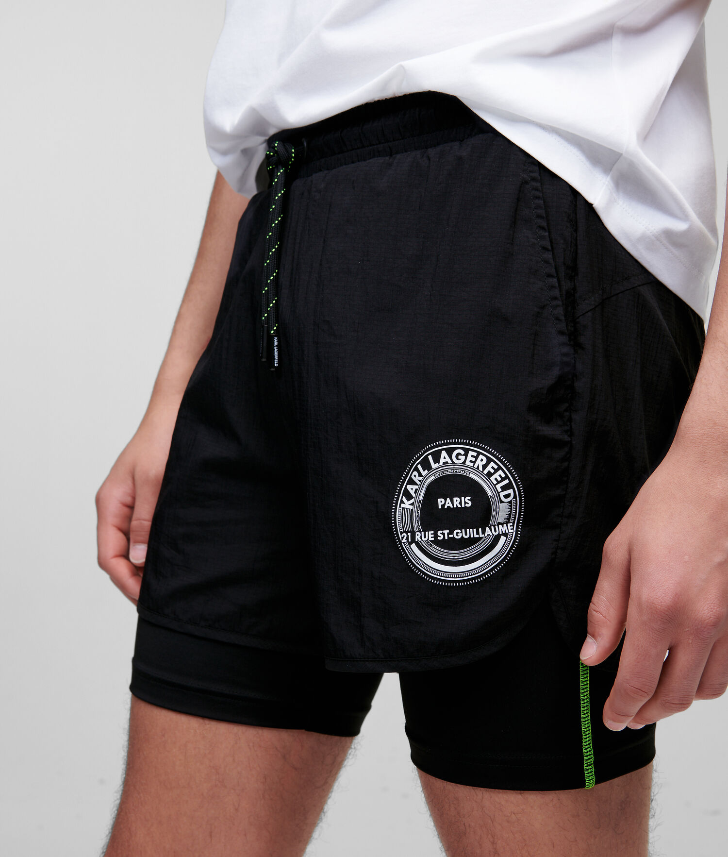 Black Karl Lagerfeld Rue St-guillaume Double Layer Shorts Men's Shorts | USA69CNUH