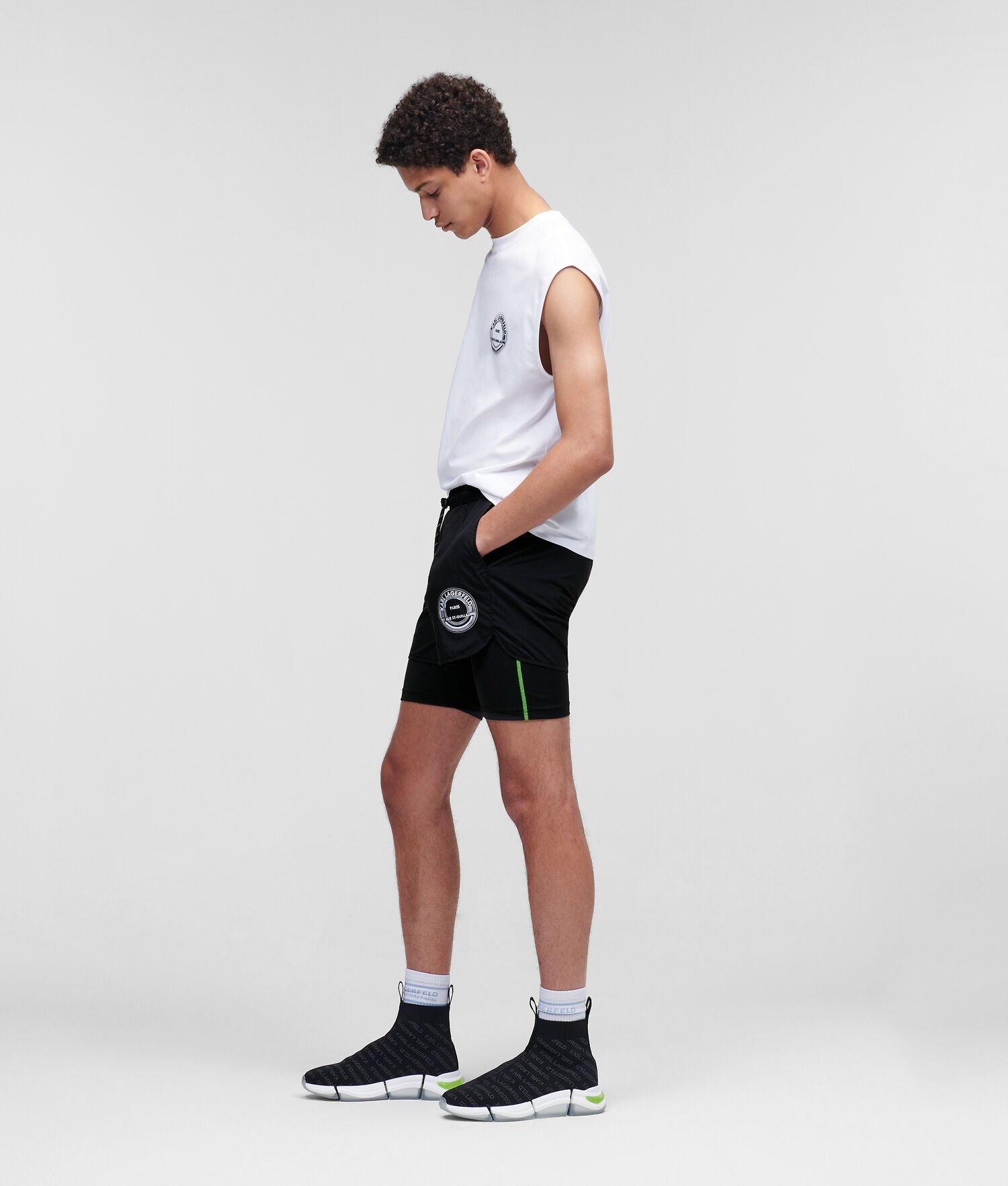 Black Karl Lagerfeld Rue St-guillaume Double Layer Shorts Men's Shorts | USA69CNUH