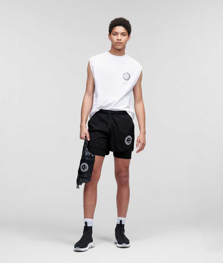 Black Karl Lagerfeld Rue St-guillaume Double Layer Shorts Men's Shorts | USA69CNUH