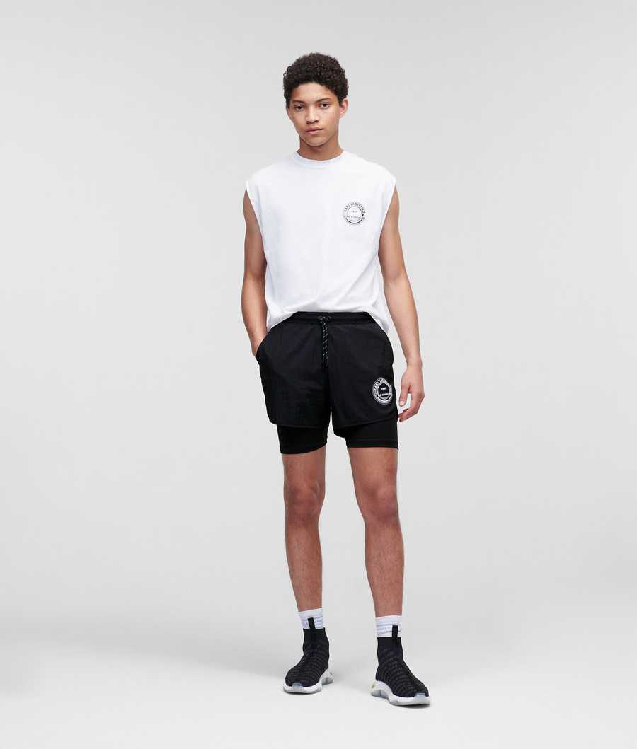 Black Karl Lagerfeld Rue St-guillaume Double Layer Shorts Men\'s Shorts | USA69CNUH