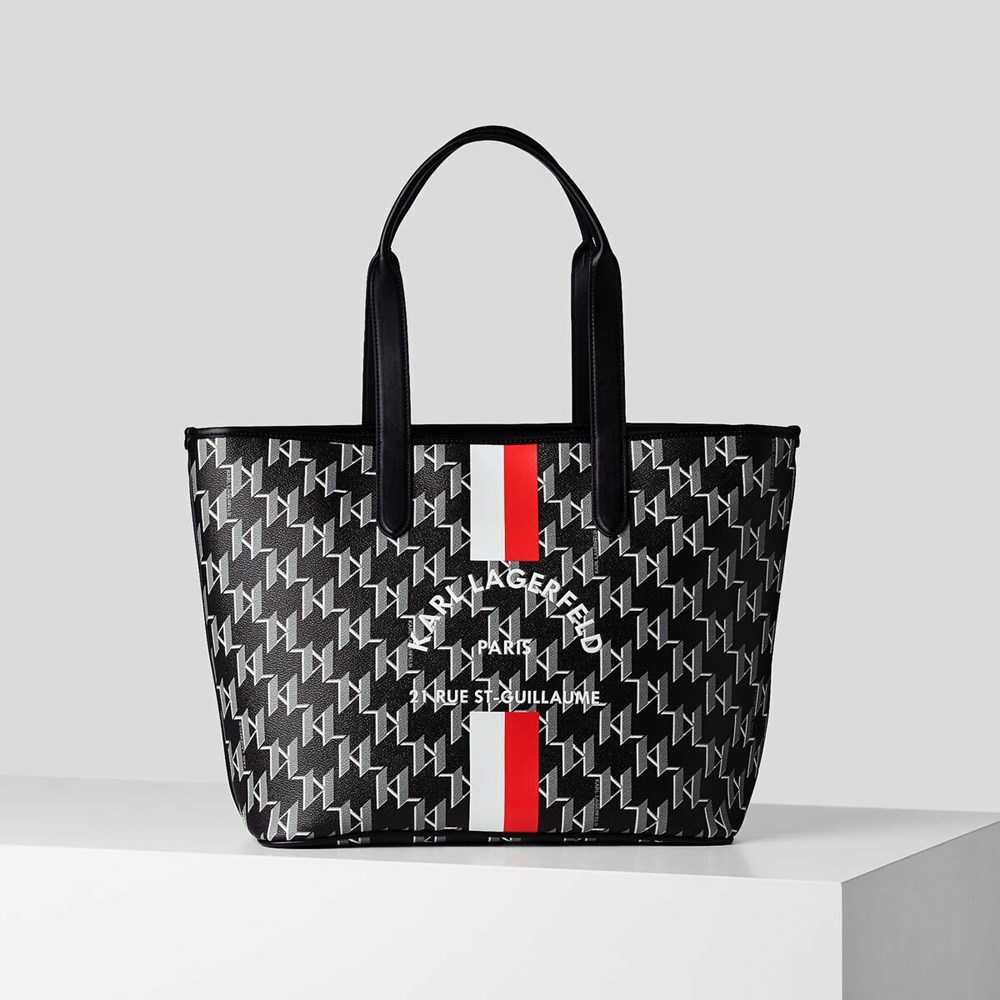 Black Karl Lagerfeld Rue St-guillaume Kl Monogram East-west Women\'s Tote Bags | USA15LDRY