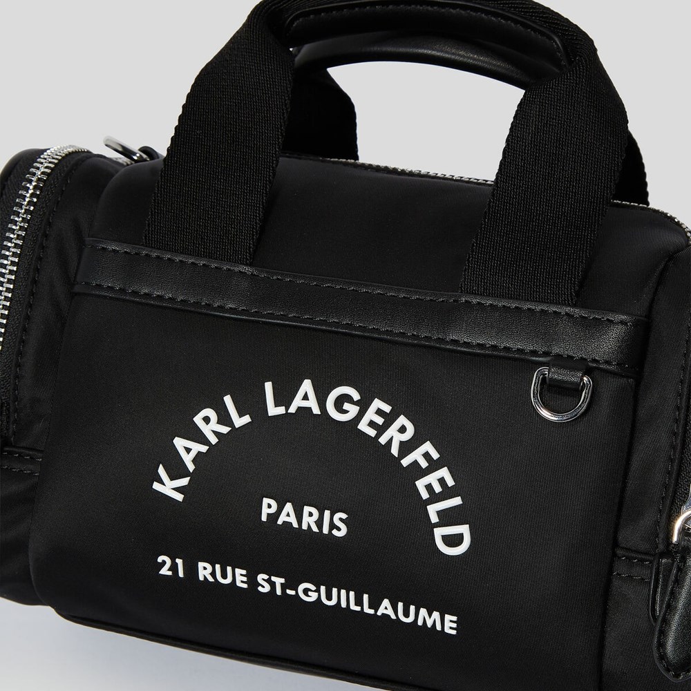 Black Karl Lagerfeld Rue St-guillaume Small Nylon Gym Women's Handbags | USA36ZTHP