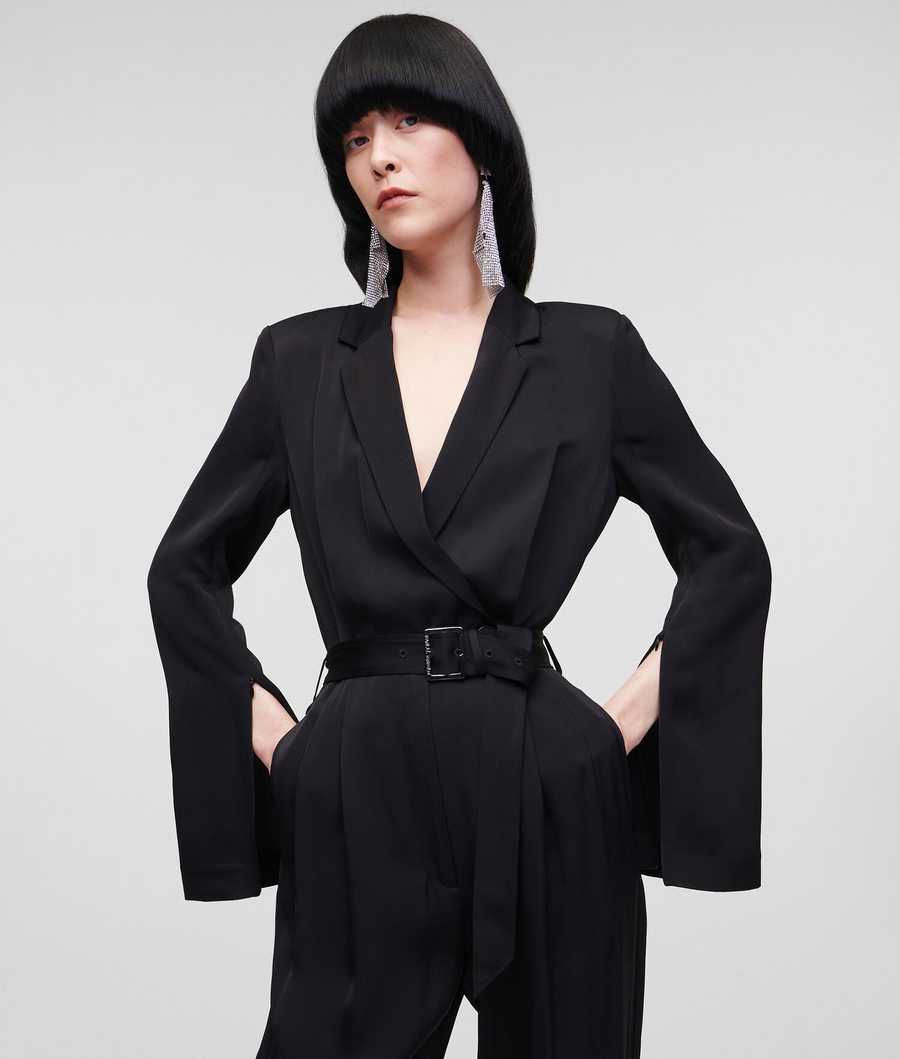 Black Karl Lagerfeld Satin With Cape Sleeves Women's Dresses | USA43DHXQ