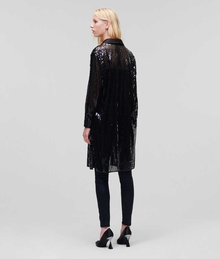 Black Karl Lagerfeld Sequinned Longline Women's Blouses | USA47BUFX