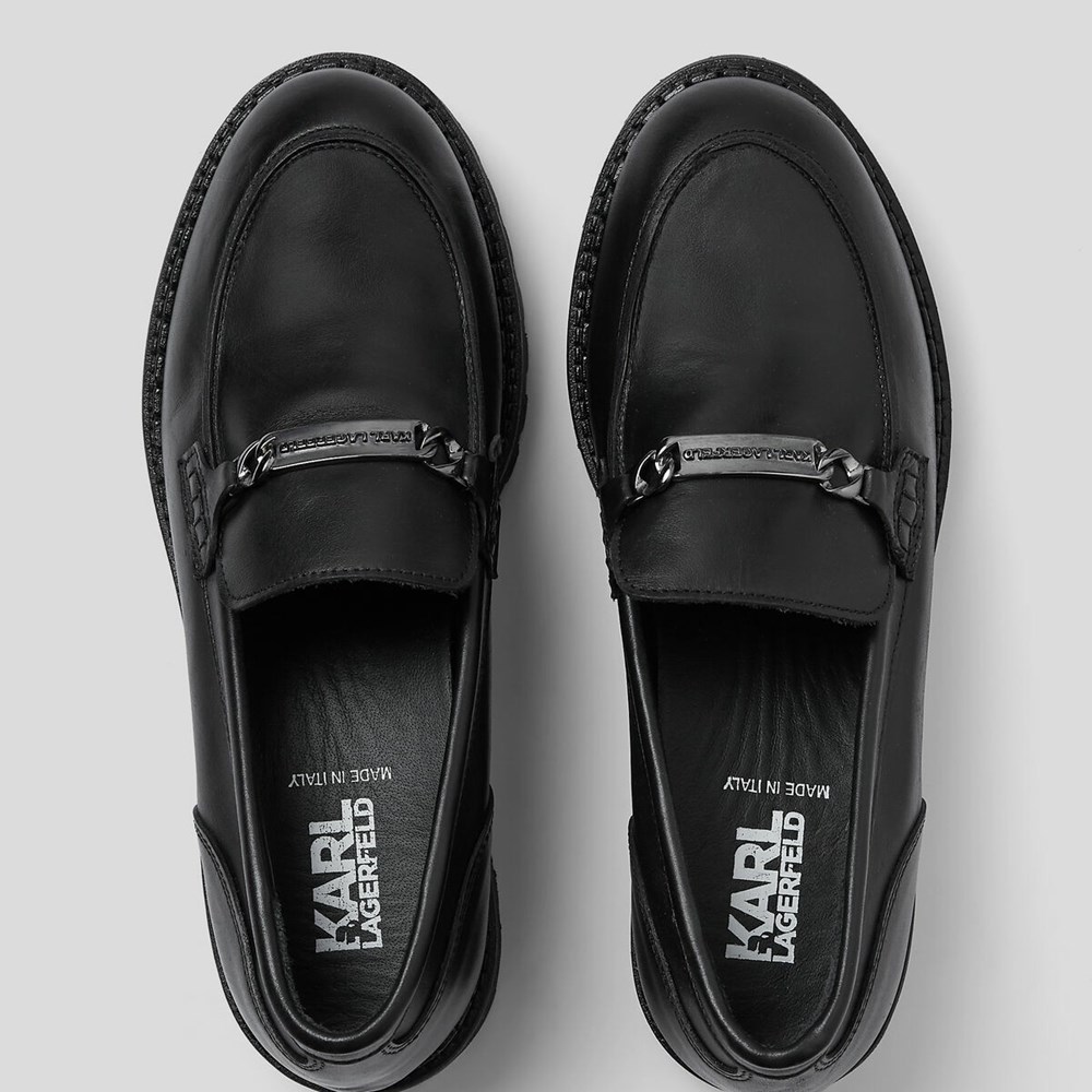 Black Karl Lagerfeld Troupe Kl Plaque Loafers Women's Sandals & Flats | USA21COWK