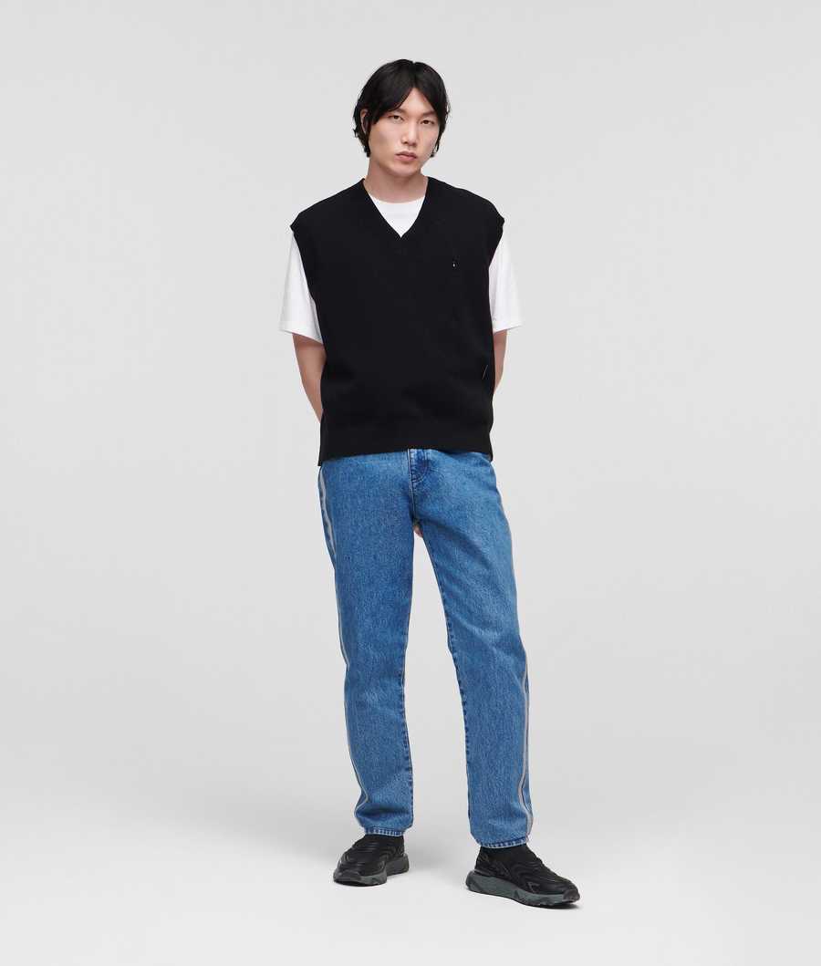 Black Karl Lagerfeld V-neck Vest Men's Knitwear | USA80CIGF