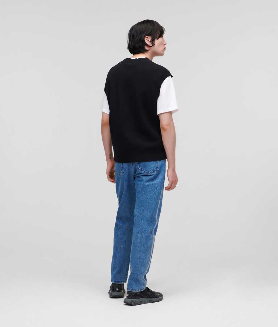 Black Karl Lagerfeld V-neck Vest Men's Knitwear | USA80CIGF