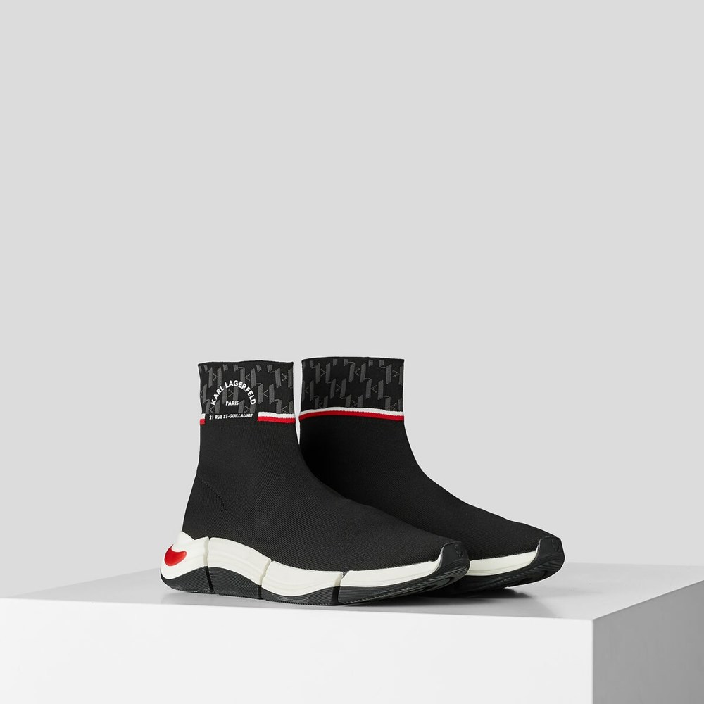 Black / Red Karl Lagerfeld Rue St-guillaume Logo Knit Women\'s Boots | USA01IJVG