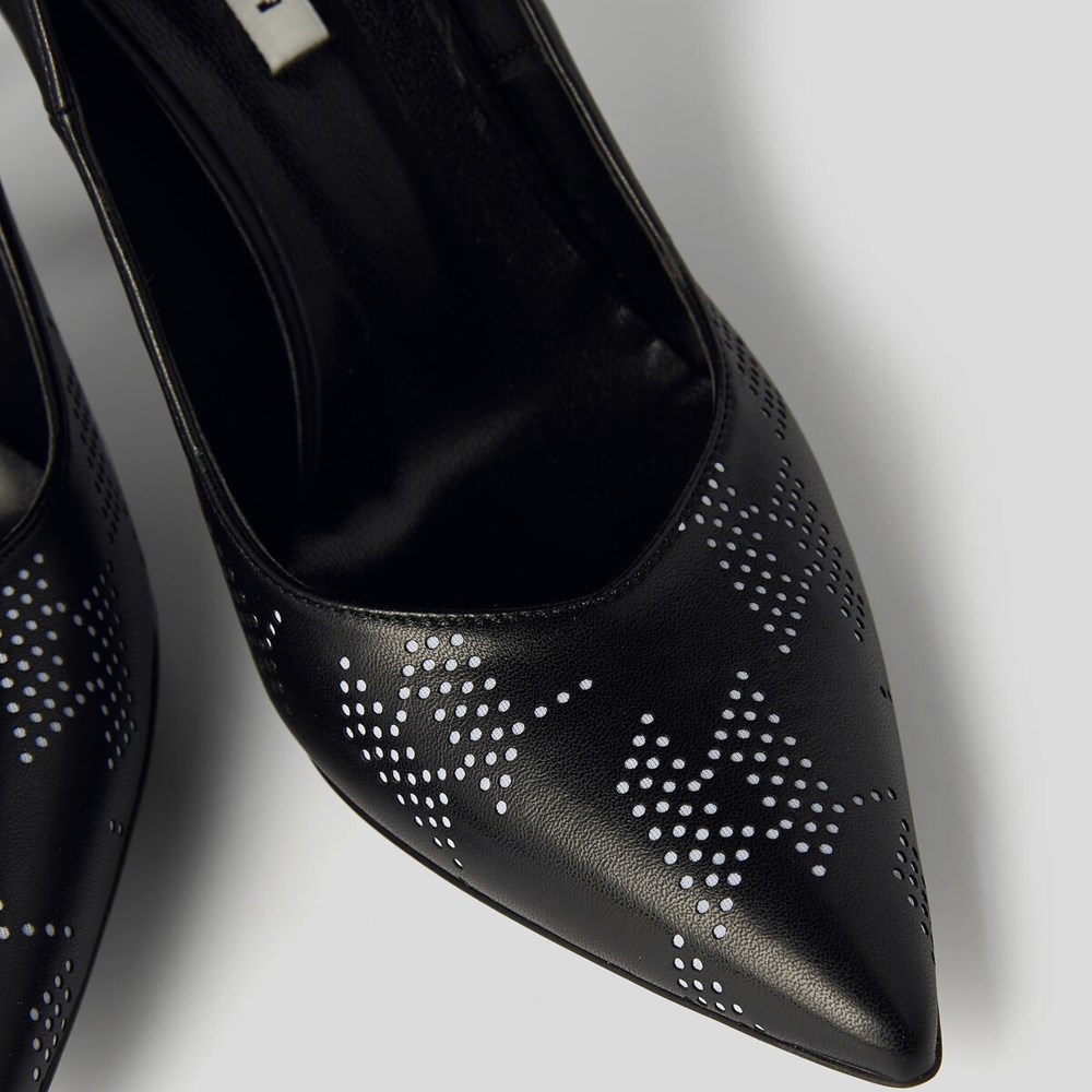 Black / White Karl Lagerfeld Panache Perforated Court Shoes Women's High Heels | USA07FXVQ