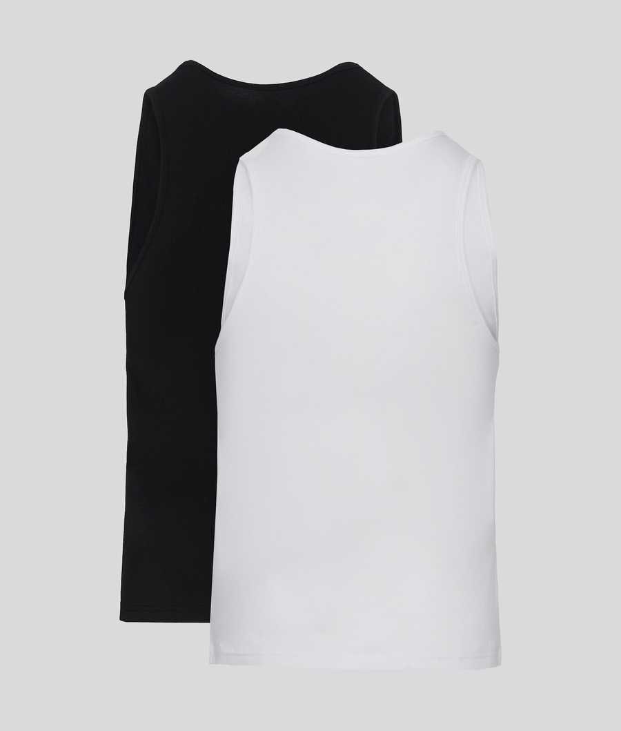 Black / White Karl Lagerfeld Tank Top - 2 Pack Men's Underwear | USA51UXWE