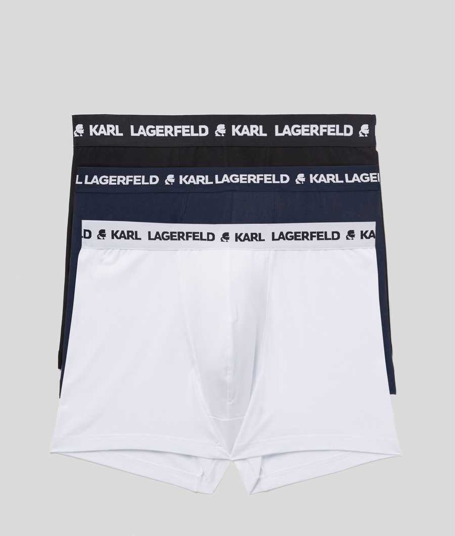 Black / White / Navy Karl Lagerfeld Karl Logo Monochrome Trunks - 3 Pack Men\'s Underwear | USA05GDPF