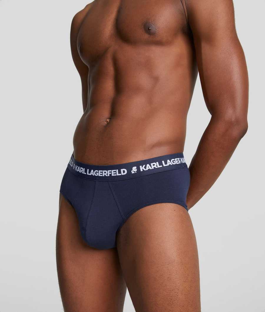 Black / White / Navy Karl Lagerfeld Logo Briefs 3-pack Men's Underwear | USA94IFEU