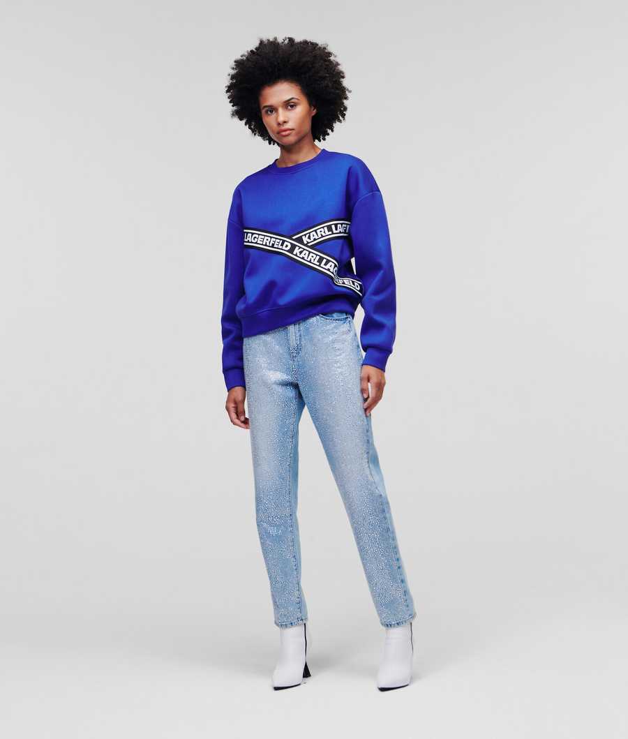 Blue Karl Lagerfeld Karl Logo Cropped Women's Sweatshirts | USA62UCFI