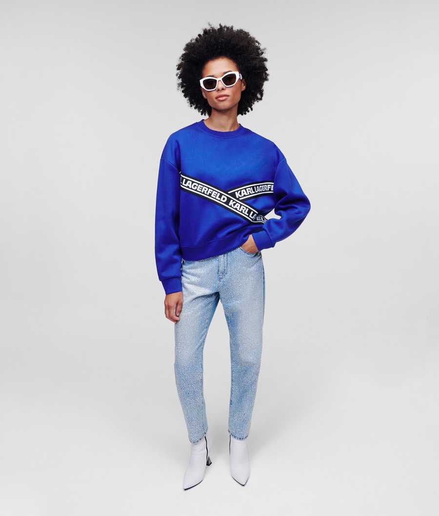 Blue Karl Lagerfeld Karl Logo Cropped Women's Sweatshirts | USA62UCFI