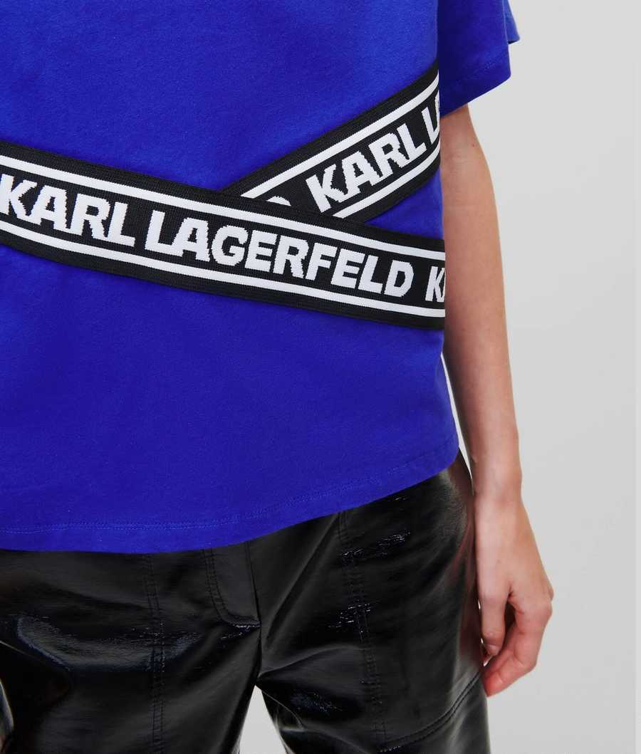 Blue Karl Lagerfeld Karl Logo Tape Women's T-Shirts | USA38GNSH