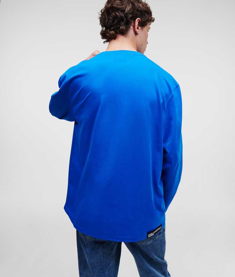 Blue Karl Lagerfeld Klj Long-sleeved Men's T-Shirts | USA57LCFW