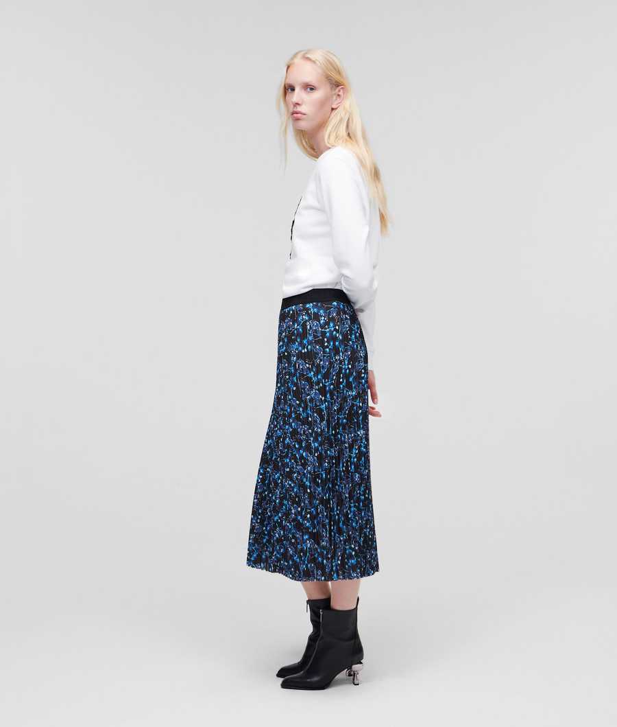 Blue Karl Lagerfeld Orchid Print Midi Women's Skirts | USA39MRDX