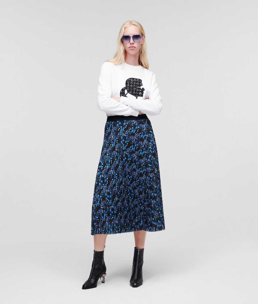 Blue Karl Lagerfeld Orchid Print Midi Women's Skirts | USA39MRDX