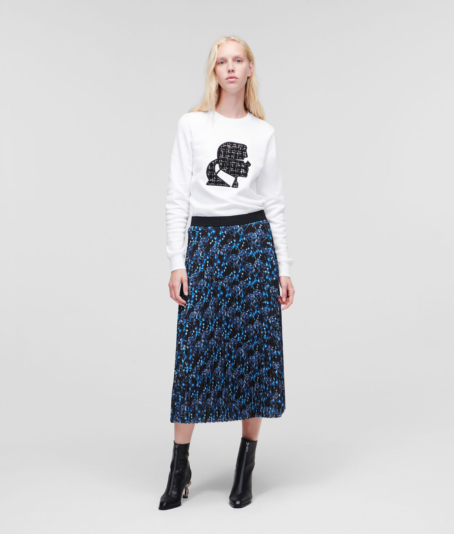 Blue Karl Lagerfeld Orchid Print Midi Women\'s Skirts | USA39MRDX