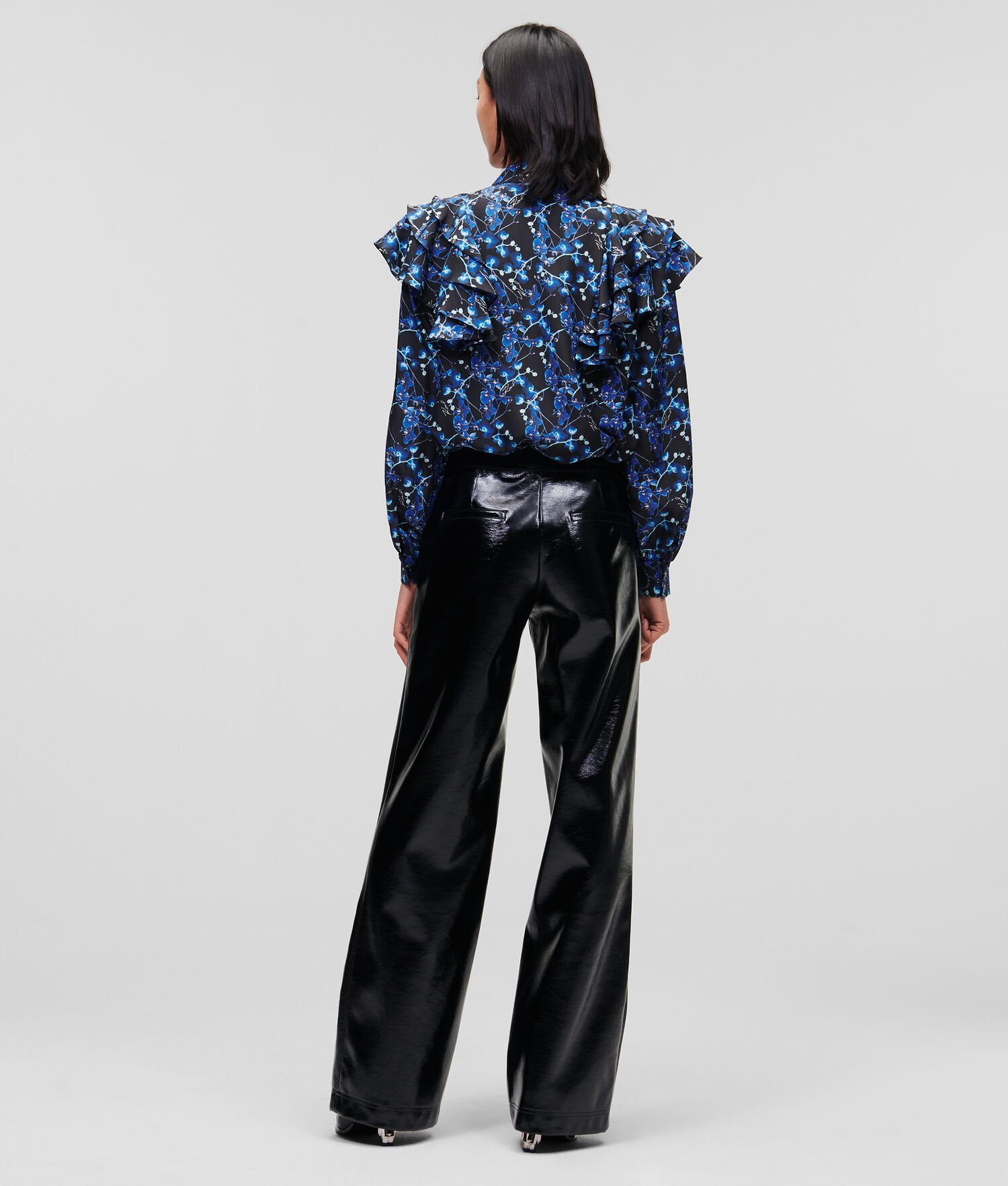 Blue Karl Lagerfeld Orchid Print Silk Women's Blouses | USA36OCHA