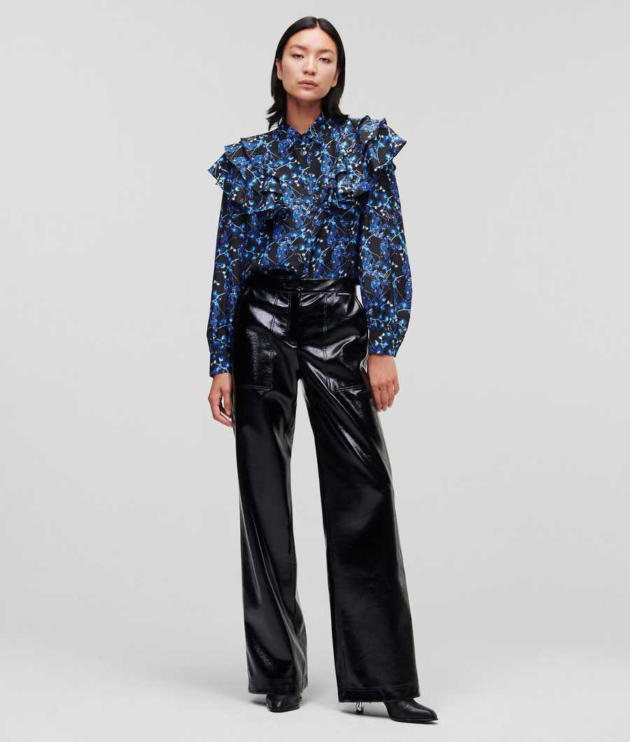 Blue Karl Lagerfeld Orchid Print Silk Women's Blouses | USA36OCHA