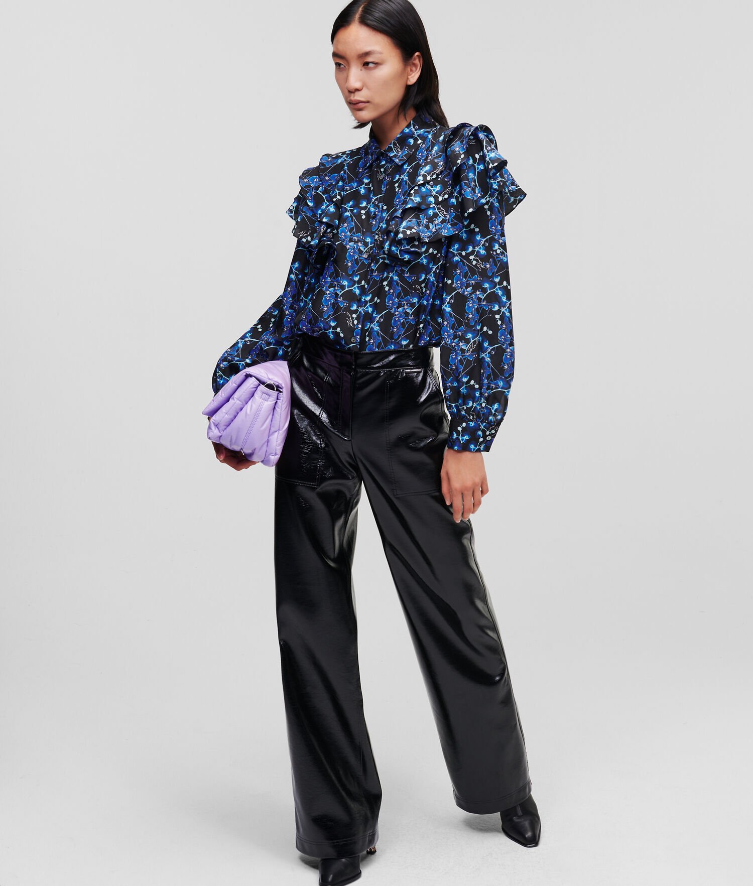 Blue Karl Lagerfeld Orchid Print Silk Women's Blouses | USA36OCHA