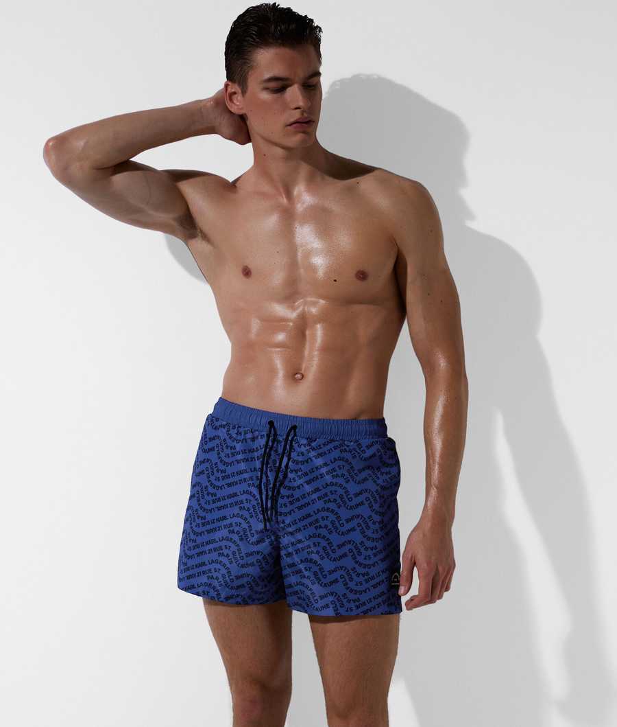 Blue Karl Lagerfeld Wave Karl Logo Board Shorts Men's Beachwear | USA02MNBH