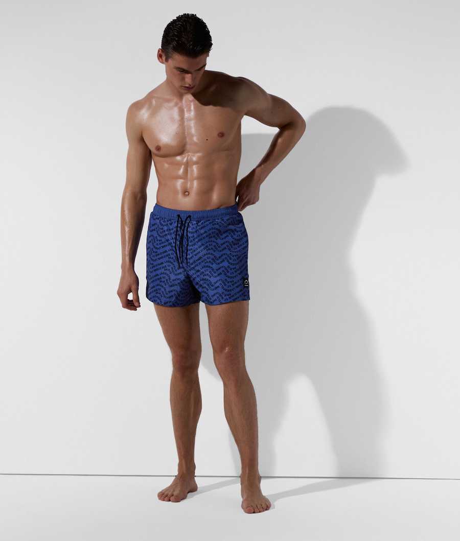 Blue Karl Lagerfeld Wave Karl Logo Board Shorts Men's Beachwear | USA02MNBH