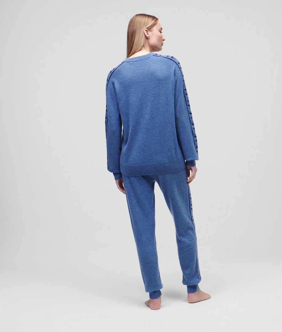 Blue / Navy Karl Lagerfeld Cashmere Kl Monogram Jacquard Sweater Women's Loungewear | USA60YSRF