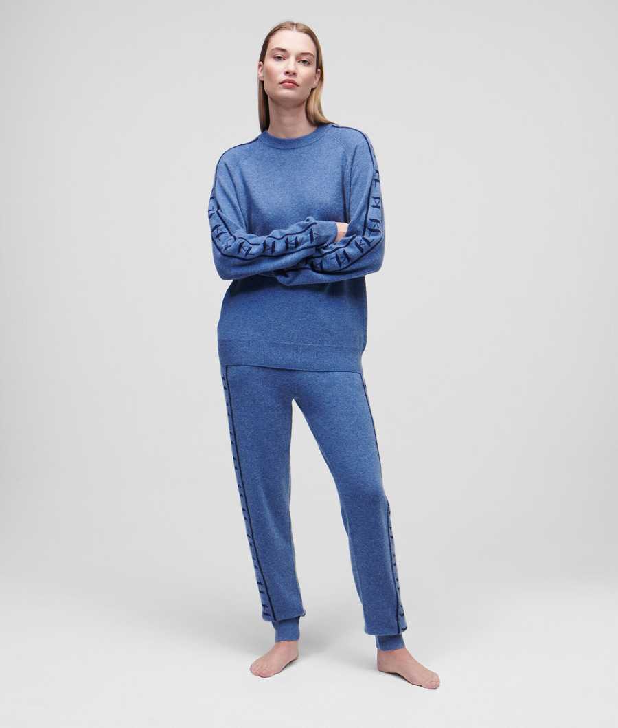 Blue / Navy Karl Lagerfeld Cashmere Kl Monogram Jacquard Sweater Women's Loungewear | USA60YSRF