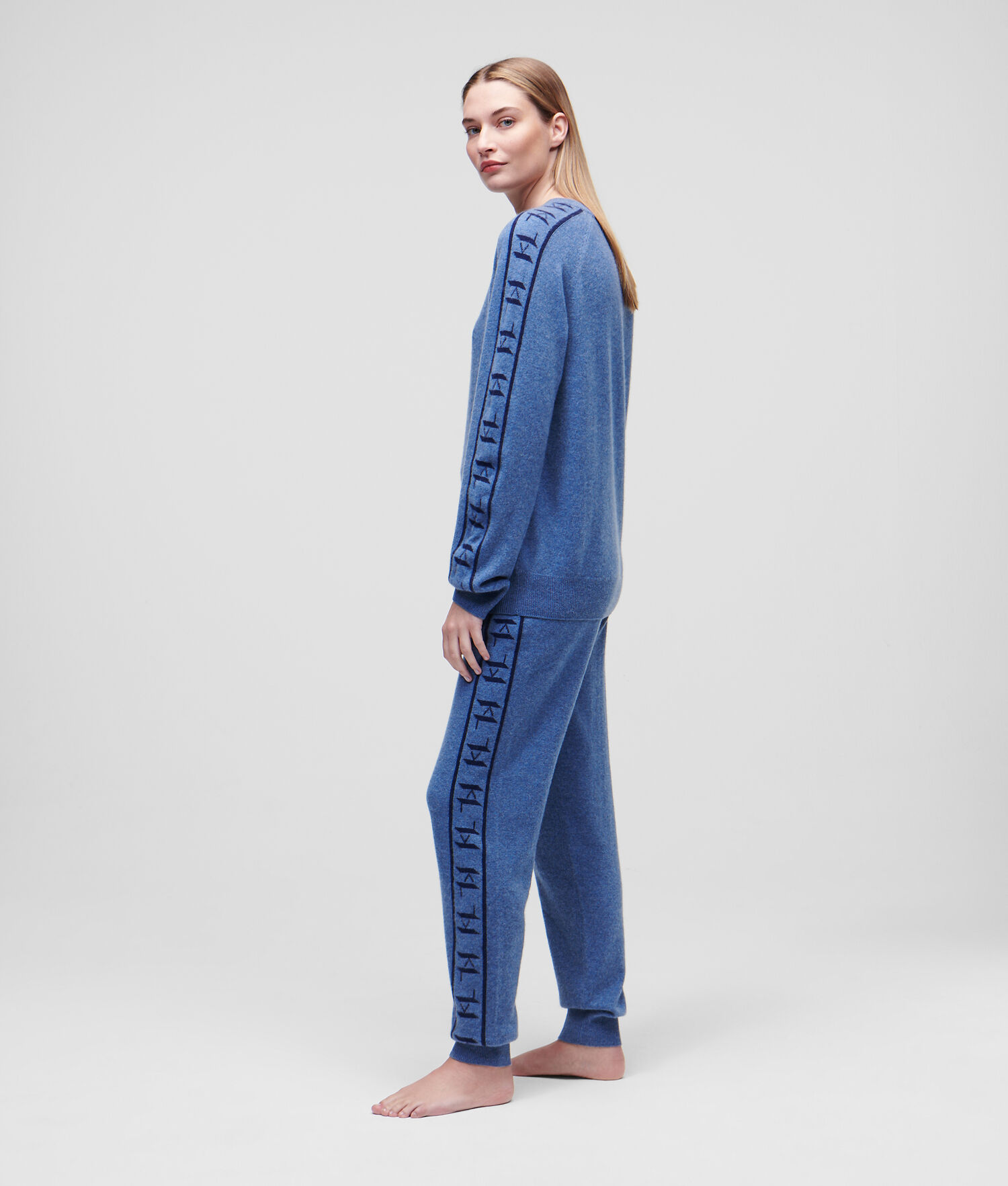 Blue / Navy Karl Lagerfeld Cashmere Kl Monogram Jacquard Sweater Women's Loungewear | USA60YSRF