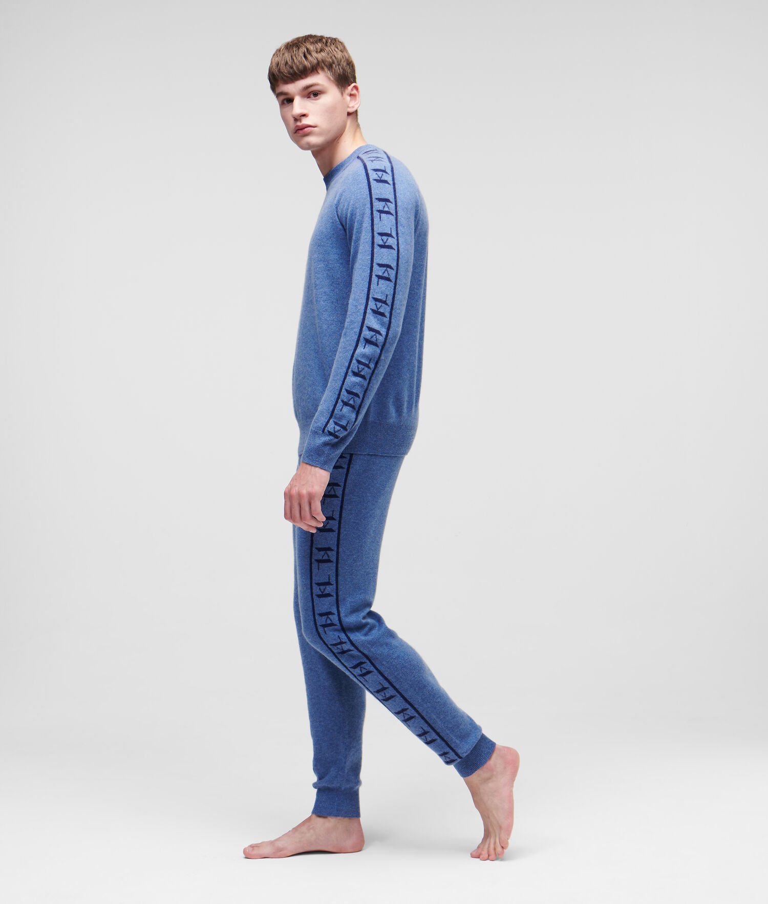 Blue / Navy Karl Lagerfeld Cashmere Kl Monogram Jacquard Sweatpants Men's Loungewear | USA81LIYP