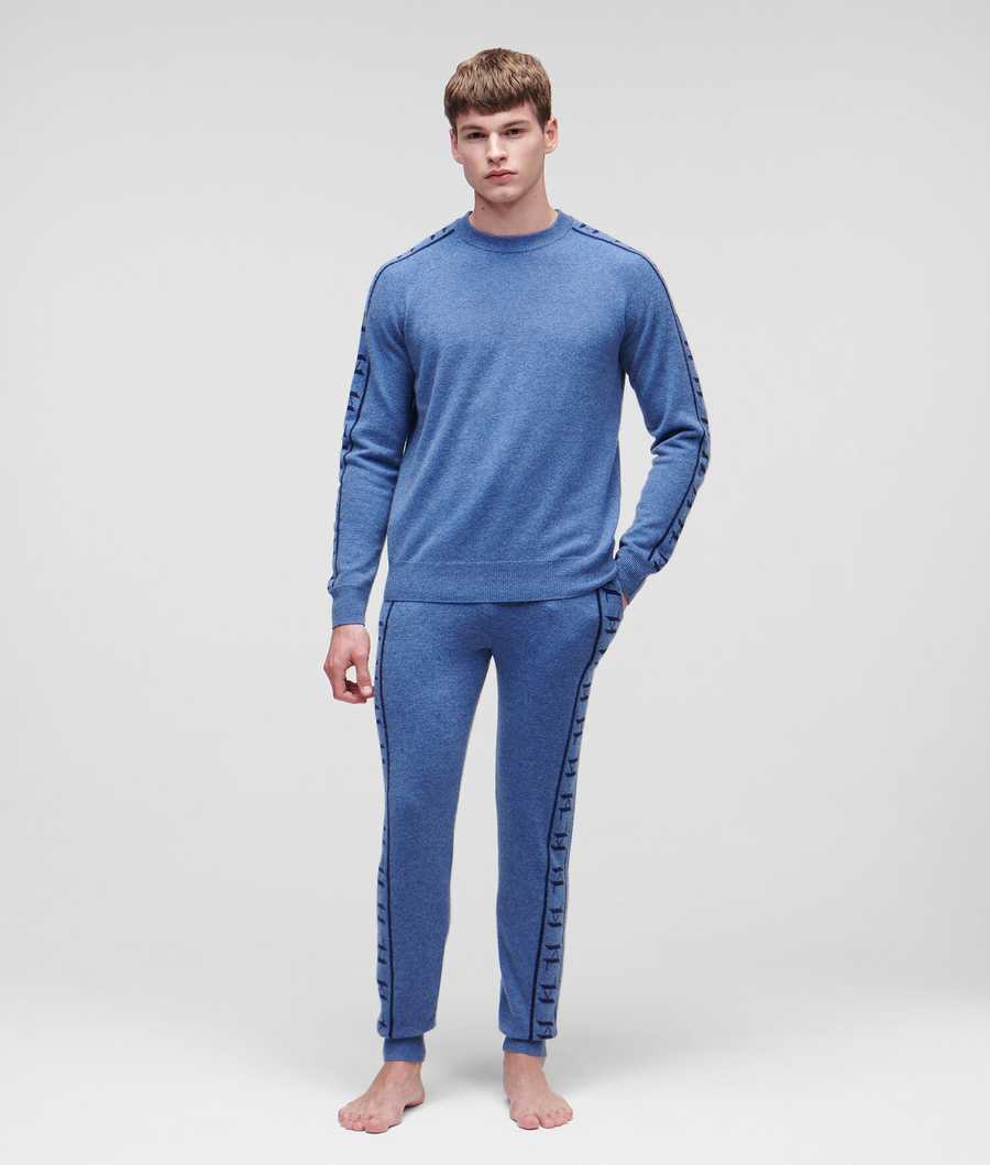 Blue / Navy Karl Lagerfeld Cashmere Kl Monogram Jacquard Sweatpants Men's Loungewear | USA81LIYP