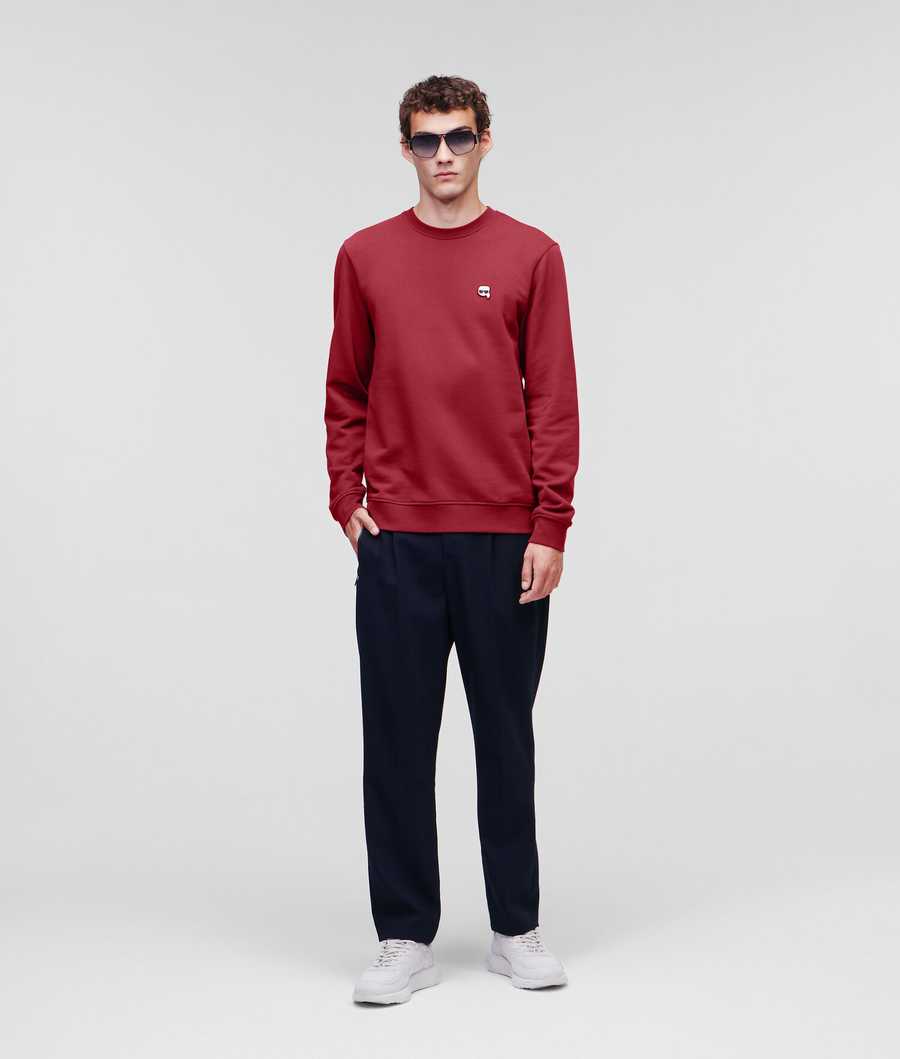 Burgundy Karl Lagerfeld Ikonik Karl Rubber Patch Men's Sweatshirts | USA32MVWT