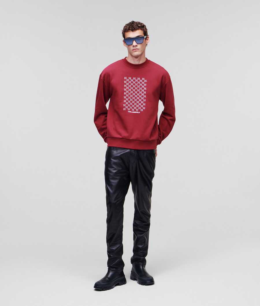 Burgundy Karl Lagerfeld Reflective Karl Monogram Men's Sweatshirts | USA68RKOW