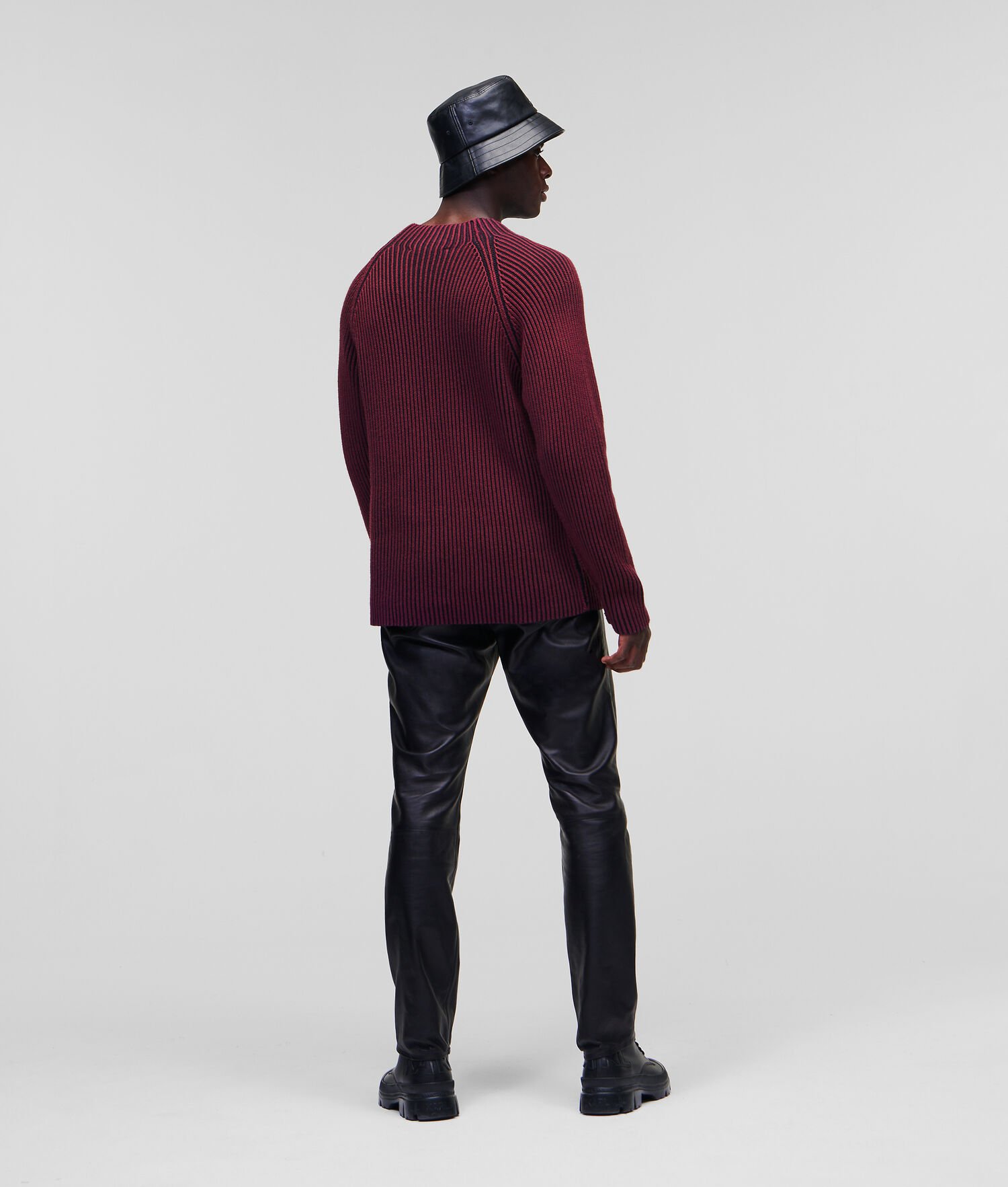 Burgundy Karl Lagerfeld Two-tone Rib-knit Men's Knitwear | USA95NMXT