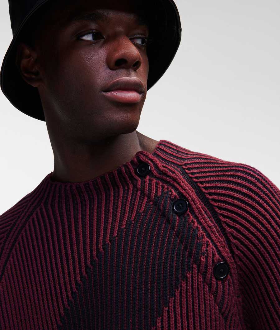 Burgundy Karl Lagerfeld Two-tone Rib-knit Men's Knitwear | USA95NMXT