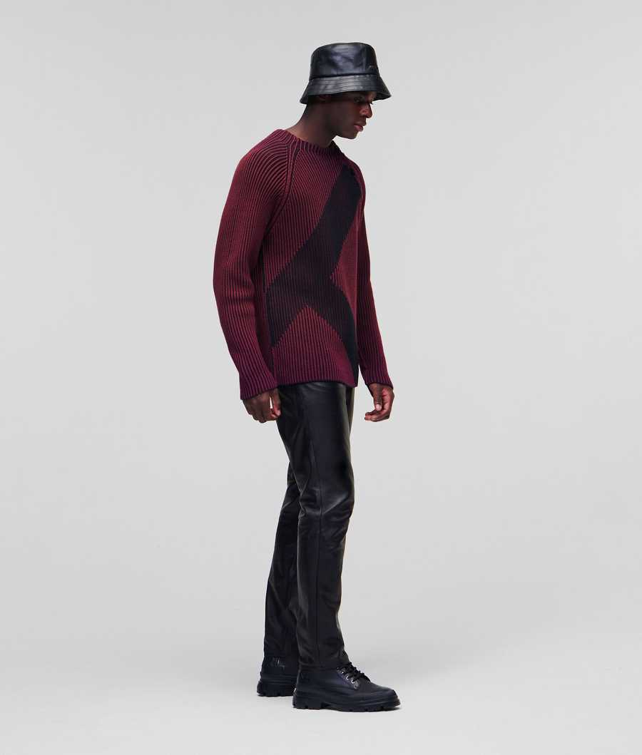 Burgundy Karl Lagerfeld Two-tone Rib-knit Men's Knitwear | USA95NMXT