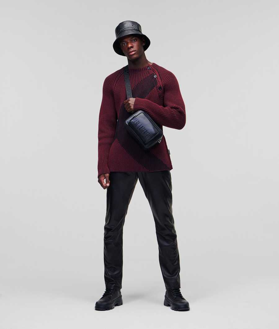 Burgundy Karl Lagerfeld Two-tone Rib-knit Men's Knitwear | USA95NMXT