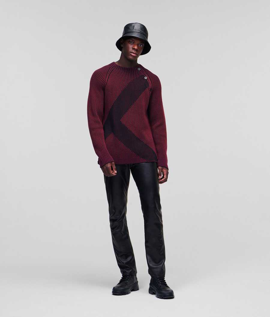 Burgundy Karl Lagerfeld Two-tone Rib-knit Men\'s Knitwear | USA95NMXT