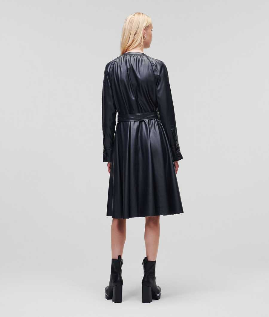 Dark Blue Karl Lagerfeld Faux-leather Women's Dresses | USA35ZPKM