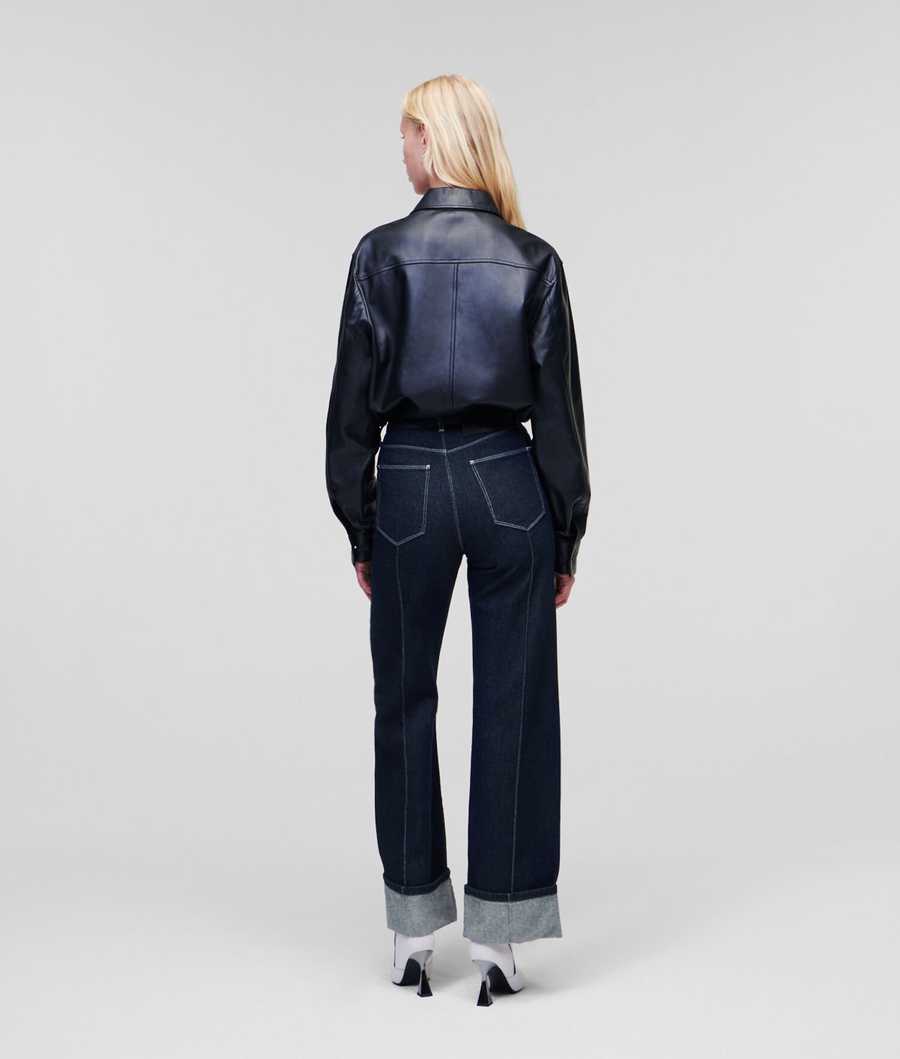 Dark Blue Karl Lagerfeld Pin-tuck Wide-leg Women's Jeans | USA80FHAO