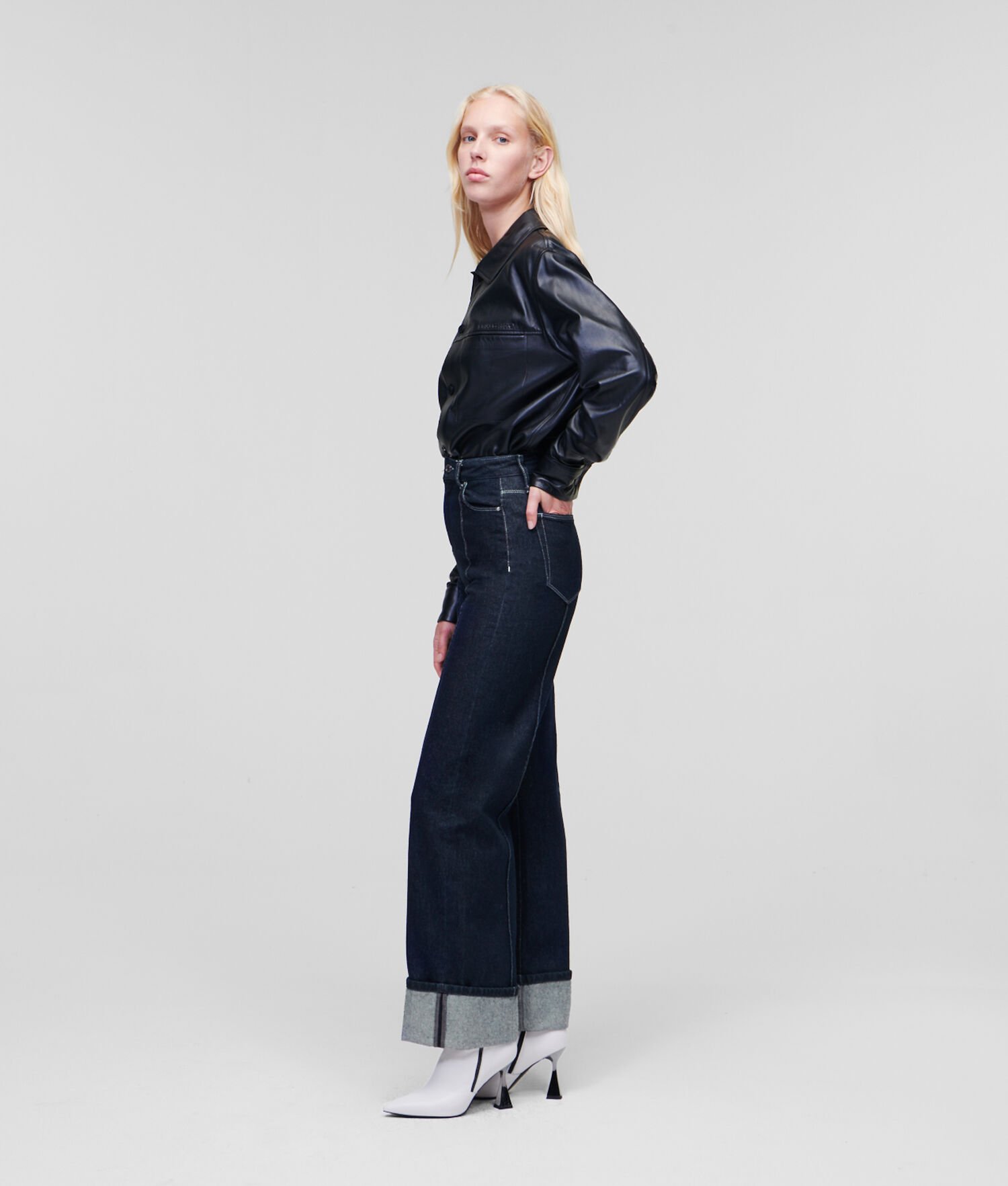 Dark Blue Karl Lagerfeld Pin-tuck Wide-leg Women's Jeans | USA80FHAO