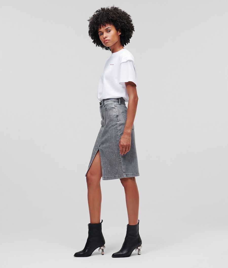 Dark Grey Karl Lagerfeld Embellished Denim Women's Skirts | USA27TSHC