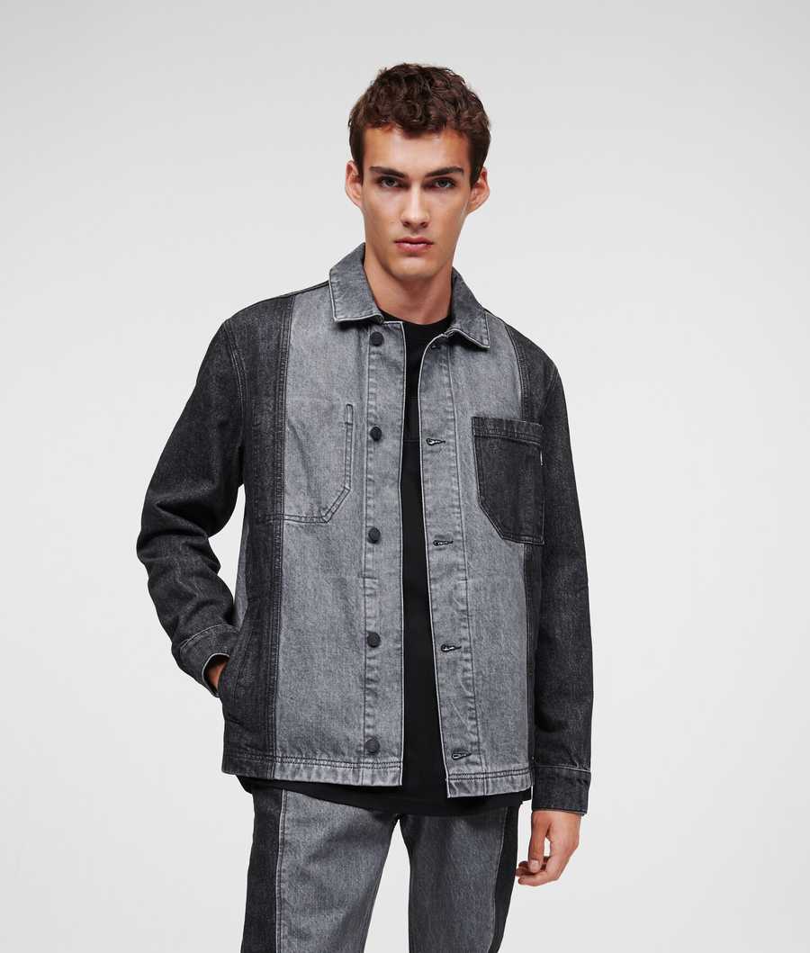 Dark Grey / Light Grey Karl Lagerfeld Color-block Denim Men's Jackets | USA64BSVP