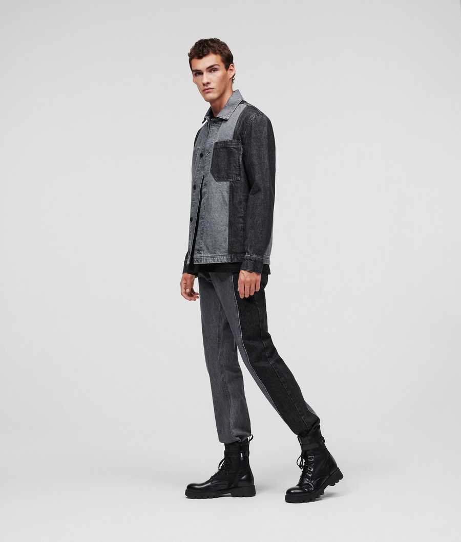 Dark Grey / Light Grey Karl Lagerfeld Color-block Denim Men's Jackets | USA64BSVP