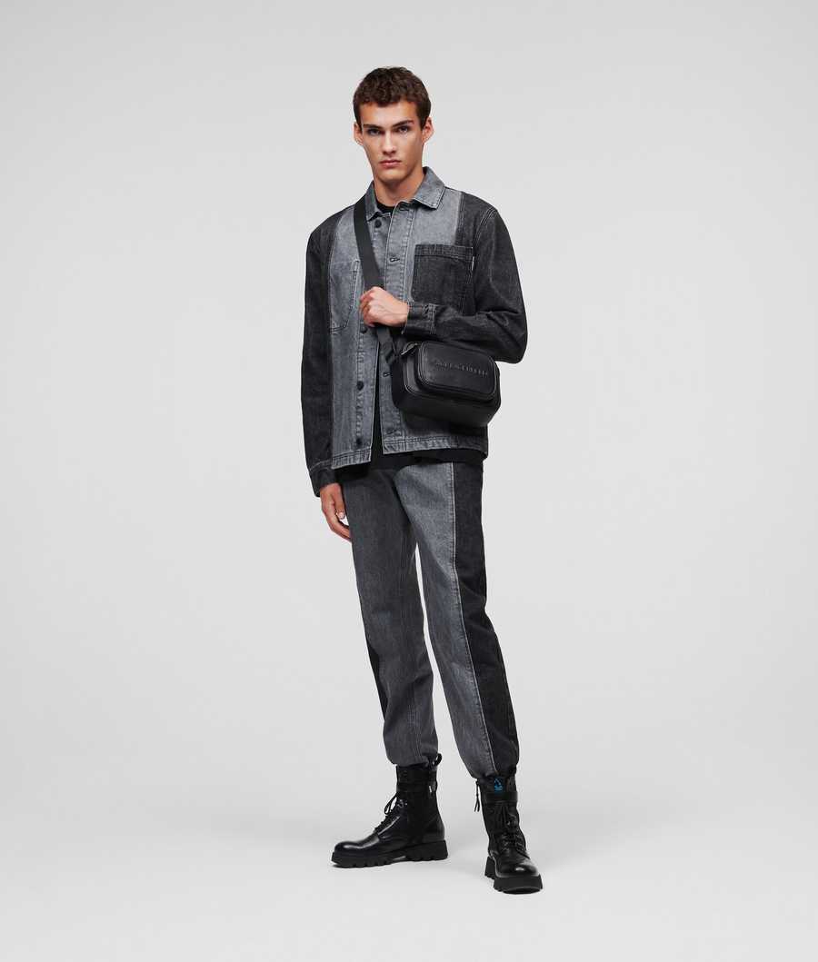 Dark Grey / Light Grey Karl Lagerfeld Color-block Denim Men's Jackets | USA64BSVP