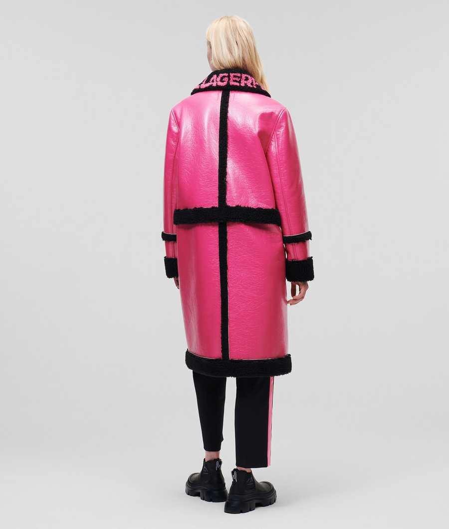 Fuchsia / Black Karl Lagerfeld Faux-shearling Transformer Women's Coats | USA63DWVZ